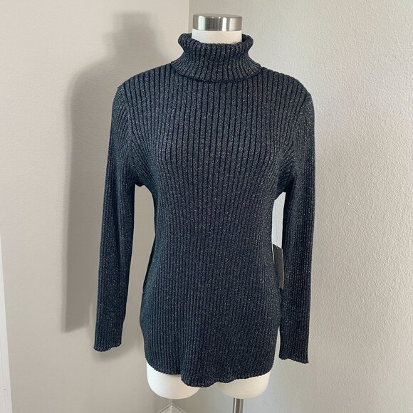 NEW Chicos Womens XL Metallic Lurex Ribbed Coolmax Turtleneck Pullover Sweater - Picture 1 of 13